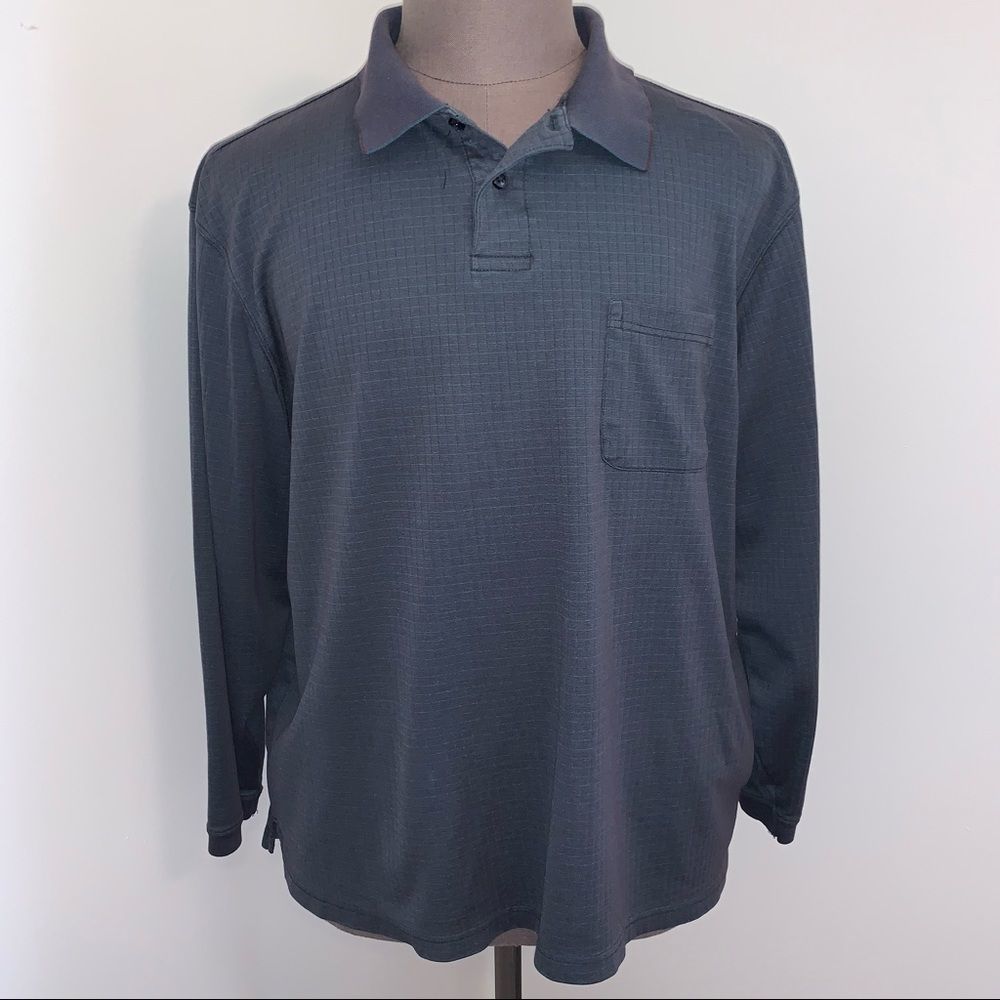 Haggar XXL teal blue long sleeve polo shirt